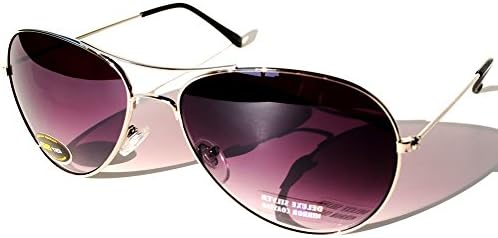 Classic Aviator Sunglasses Smoke-Purple Lens Metal Frame Black Earpiece