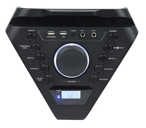 Aiwa Bocina Portátil Recargable 50W RMS, Bluetooth 5.3 con TWS, Doble Woofer de 5", Luces LED, Super Bass, Radio FM, Doble Entrada para Micrófono Karaoke, Pantalla LCD, Modelo AWPOK400LD Color Negro