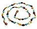 Amberbeata Honey Cognac, Cherry Baltic Amber, Caribbean Green Amber & Natural Turquoise Beads Necklace, 20-Inches