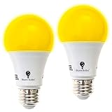 2-Pack BlueX A19 Amber Yellow LED Bug Light Bulb No Blue Light Outdoor 650 Lumens 120V E26 Medium Base LED 9 - Watt (60-watt Replacement) A19 Outdoor Bug LED Warm Light Bulb