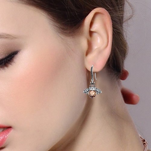 EleQueen 925 Sterling Silver Vintage Inspired Brown Crystals Queen Bee Earrings Jewelry For Women