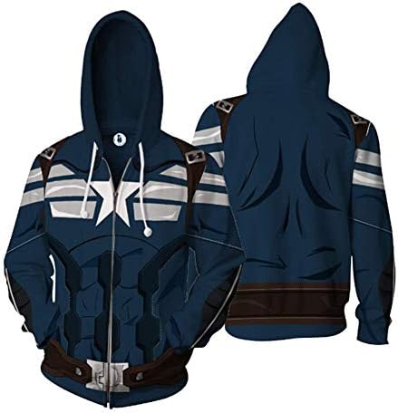 Marvel Captain America Men's Hoodie 3D Shield Printing Hooded Zipper Sweatshirt Coats -AY4