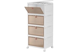 YFXCVSL 4 Tier Storage Bins with Lid 28QT - Stackable Storage Bins with Wheels, Folding Storage Boxes, Collapsible Storage Bins, Closet Organizers and Storage for Living Room