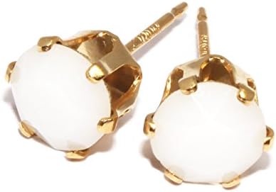 14Kt Gold Filled Round Stud Earrings with Swarovski Xirius Crystal White Alabaster 6mm