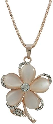 Rose Gold Plated Plumeria Necklace Pendent with Rhinestone Accented Crystals, Necklace 30 Inches Long