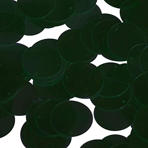 18mm Sequins Top Hole Deep Dark Green Transparent Glossy See-Thru. Couture Paillettes. Made in USA