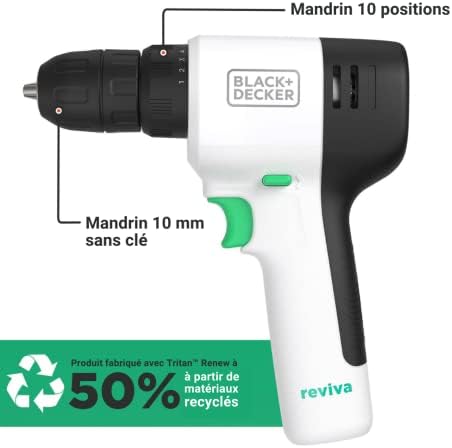 Perceuse Visseuse 12V REVIVA avec Batterie Intégrée 1.5Ah 80 Accessoires et boite à outil avec organiseurs 12,5" REVDD12ASTB-QW