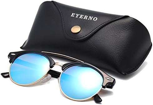 Eyerno Retro Polarized Sunglasses For Men Women Semi Rimless Brand Designer Glasses(Blue)