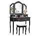 CHARMAID Vanity Set with Tri-Folding Mirror and 4 Drawers, Makeup Dressing Table with Cushioned Stool, Makeup Vanity Set for Women Girls Bedroom, Makeup Table and Stool Set (Black)