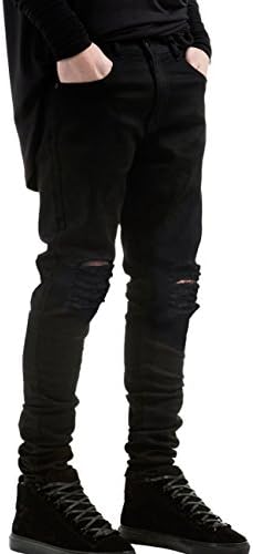 Kewei Distressed Slim Fit Biker Jeans for Men Ripped Destroyed Pants for Juniors