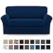 Easy-Going 2 Pieces Microfiber Stretch Sofa Slipcover – Spandex Soft Fitted Sofa Couch Cover, Washable Furniture Protector with Elastic Bottom Kids, Pet (Loveseat, Navy