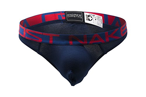 Andrew christian men s almost naked premium thong, navy…