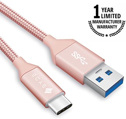 USB Type C Cable, SYDE (5FT) USB 3.0 to USB C Cable Durable Charger Nylon Braided Cord for Samsung Galaxy Note 8 S8 plus, Google Pixel 2 XL, Moto Z Z2, LG V30 G5 G6 V20 Nintendo Switch More(Rose Gold)