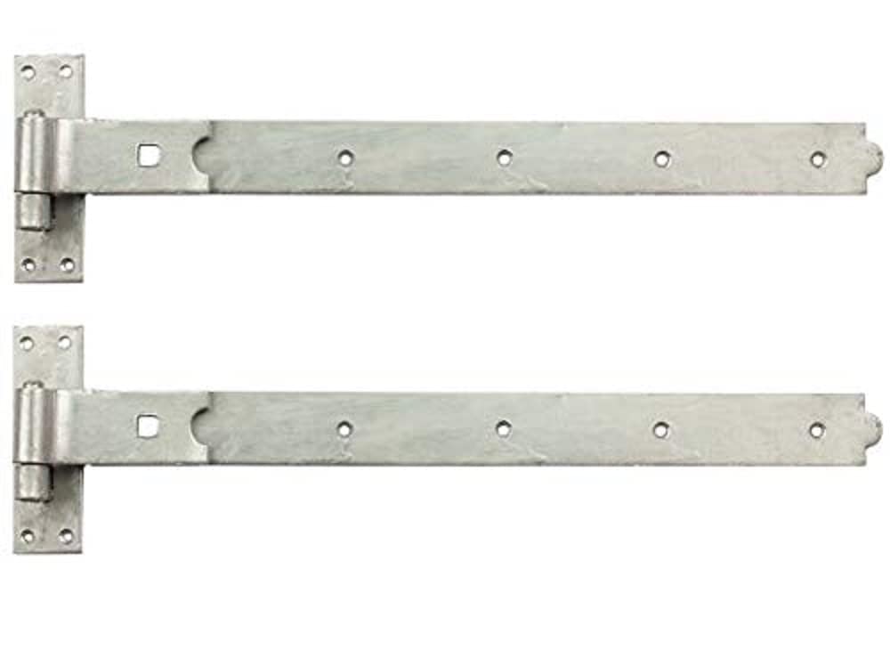 Merriway BH06860 (2 Pcs) Gate Hinges Heavy Duty Hook and Band Straight Flat Galvanised 450mm (18 Inch) - Pack of 2 Pieces