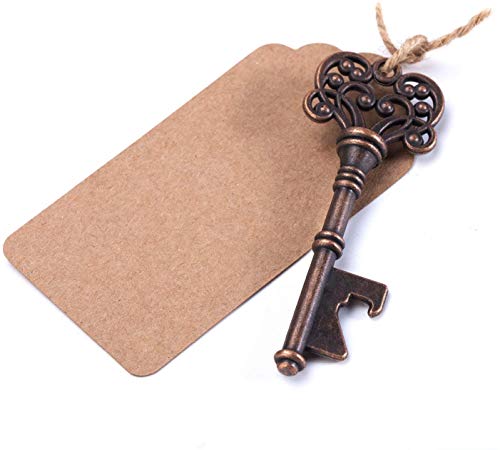 Woaiwo-q Key Bottle Opener, Wedding Favors Party Favors with Card Tag and Twine-3.14 Inches (100 pcs Copper)