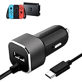 High Speed Car Charger for Nintendo Switch, WGWANG Upgraded Version Charge Kit with One USB Port, 2 in 1 12V/24V Car Charging Adapter with 6 ft Type C Charging Cable for Nintendo Switch (Black)
