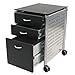 Innovex Archive mobile glass top metal filing cabinet with 3 storage drawers and locking caster wheels, black