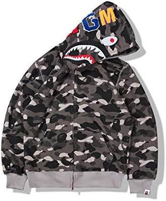 YGBH 3D Printed Mens Camouflage shark Hoodie winter Cotton Polyester Sweatshirt Women and Men coat Full Zip Sweater Hoodies Sleeve,S