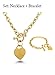 Crazy2Shop Stainless Steel Yellow Gold Plated Elegant Heart Charm Cable Link Chain Necklace & Bracelet Set with Toggle Clasp, 18