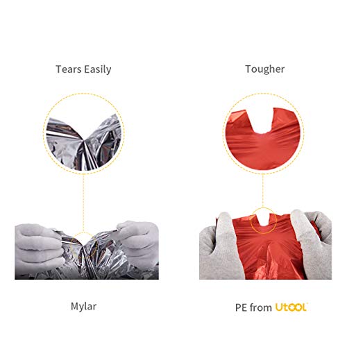 UTOOL PE Emergency Blanket 4 Pack, Thermal Reflective Survival Outdoor Emergency Blanket with Water Proof, Light Weighted, 90% Heat Retention Features, More Durable & No Noise Like Mylar