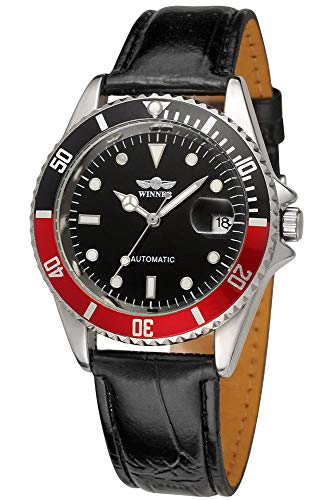 Men Automatic Mechanical Watches Waterproof Mens Watches with Calendar (Leather/White), Leather/black, Business/Casual
