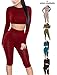 Amilia Womens Sexy Long Sleeve Crop Tops High Waist Leggings 2 Piece Bodycon Set Casual Outfit Tracksuit (S, Wine Red)