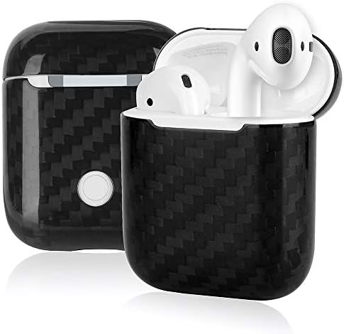 Genuine Carbon Fiber Protective for AirPods Charging Case Black, Ultra Slim Shockproof Full Protector Cover and Skin For Apple AirPods 1 & AirPods 2(Only for Wired Charging) Accessories Kits
