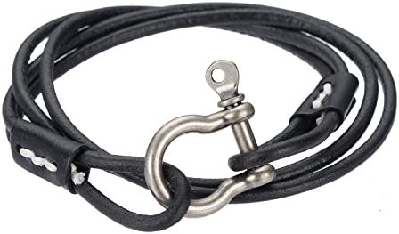 Black Horseshoe Leather Bracelet for Men Women Braided Wrist Cuff Vintage Comfort Fit Jewelry