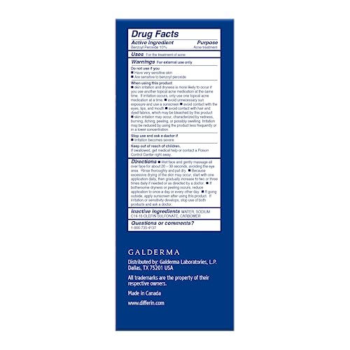 Differin Acne Face Wash with 10 Benzoyl Peroxide, Maximum Strength OTC