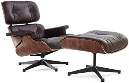 High End Replica Lounge Chair and Ottoman Set, Brown, Mid-Century Classics by DECORIFIC NYC (Brown, Italian Leather, Palisander Wood, Steel Base), Single Box