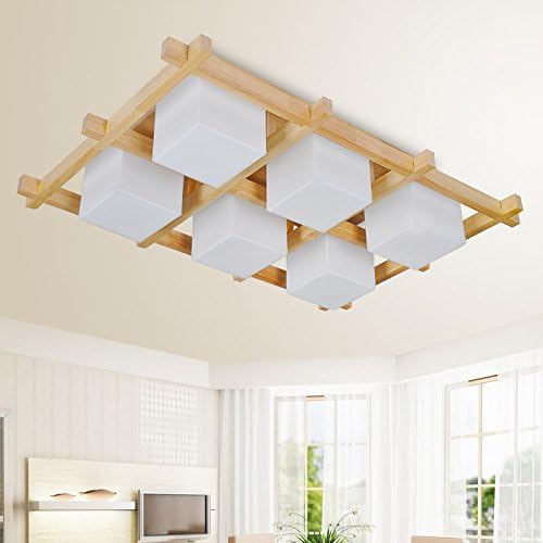 QXHD Solid Wood Led Logs Living Room Ceiling Lamps Bedroom Lighting Fixtures,B,E27 bulb [LMD-0104] (W)