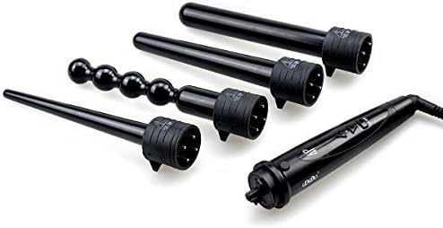 Curling Iron Set Crimper Curling Wand Hair Curler, Accellorize 4 in 1 Wand Curling Iron with Interchangeable Tourmaline Ceramic Barrels and Heat Resistant Glove