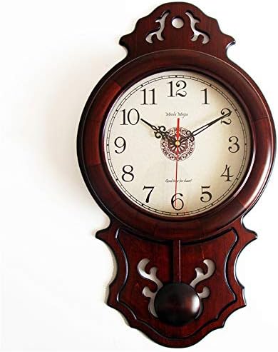 Solid Wood Silent Non-Ticking Battery Operated Decorative Wall Clock with Large Arabic Numerals Living room quartz clock with pendulum
