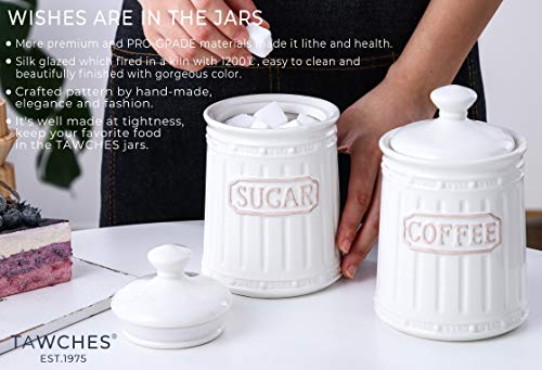 Canisters Sets for the Kitchen Airtight, White Kitchen Canisters set of 3 for Coffee Tea Sugar, Ceramic Canisters With Lids TAWCHES