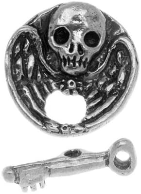 Green Girl Studios Toggle Clasp, 19.5mm Winged Skull And Key, 1 Set, Pewter