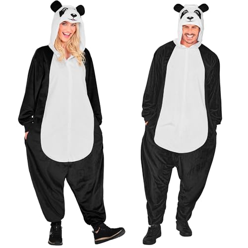 W WIDMANN MILANO Party Fashion - Panda Jumpsuit for Adults, Black and White Plush Jumpsuit with Hood, Animal Costume for Carnival