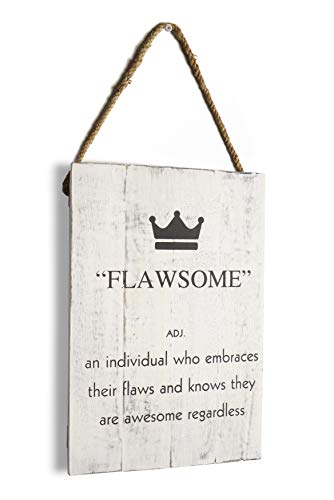 GoCraft Decorative Wooden Wall Signs | 12" X 8" Vintage Hanging Rope Plaque with Quotes Sayings (Flawsome) [CC0226-MI]