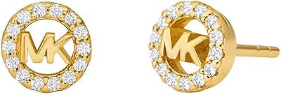 Brincos femininos em metal dourado com pedras semipreciosas e fecho de poste
