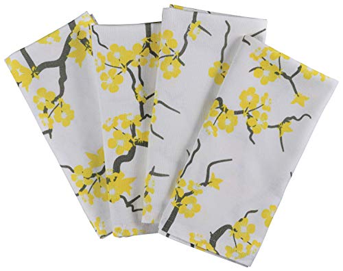 Crabtree Collection Deluxe Cotton Table Linens, Bright Colors for Kitchens and Dining Rooms - (Blossom Yellow/Gray Napkins)