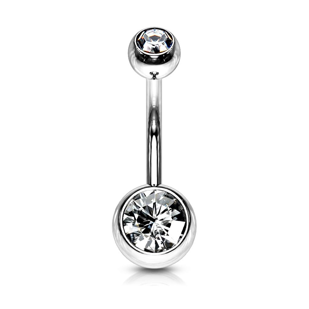 PiercedOff 316L Surgical Stainless Steel 12mm Belly Bar with Externally Threaded Clear Jewelled CZ Balls — image 1