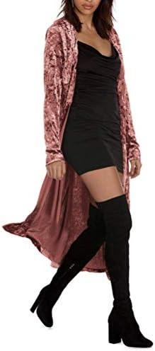 Velvet Cardigans for Women Long Sleeve Open Front Midi Long Blazers Outerwear Coat