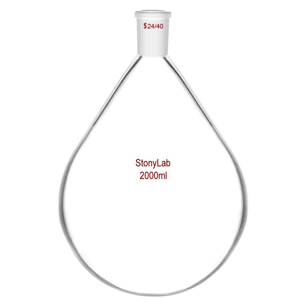 StonyLab Borosilicate Single Neck Glass Heavy Wall Recovery Flask Rotary Evaporator Flask, with 24/40 Outer Joint (2L)
