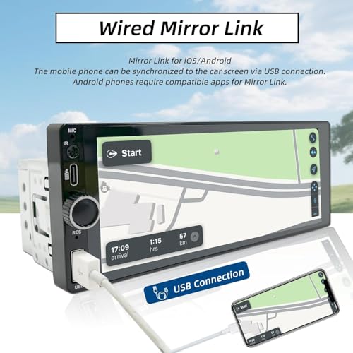 1 DIN Stereo with Screen, 6.86 Inch Touchscreen Car Radio Carplay 1 Din, Car Play Radio Supports Mirror Link with Rear Camera, Support Type-C Charging/USB/Mic/EQ/SWC