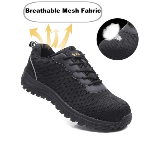 aeepd Steel Toe Shoes Men, Safety Work Sneakers Reflective Strip Industrial & Construction Shoe Black