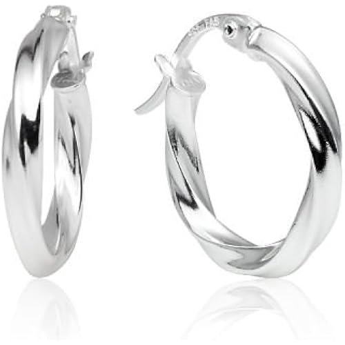 Sterling Silver High Polished Twist Round Click-Top Hoop Earrings