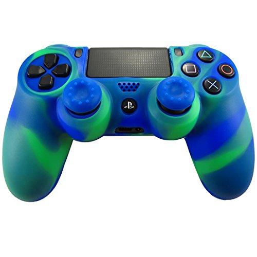 Coque Silicone + Poignées Grip Pour Manette PS4 – Protection Bleu Anti-Glisse