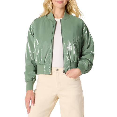 Amazon Essentials Women's Relaxed-Fit Denim Bomber Jacket, Sage Green, Small