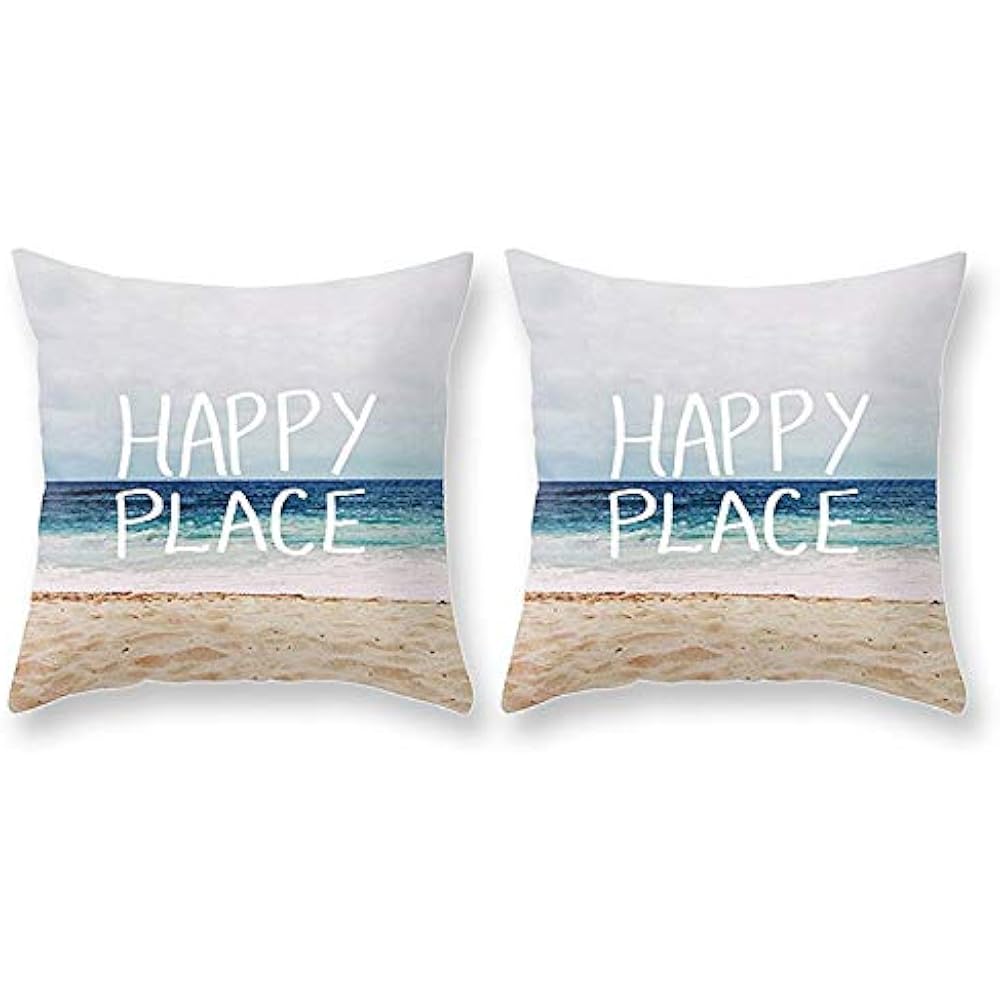 Decorative Throw Pillow Cases 2 Pcs Happy Place Summer Beach