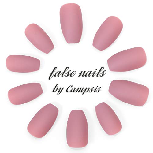 Campsis 24PCS Matte Fake Nails Pure Color Coffin False Nail Fashion Full Cover Acrylic Nail Art for Women and Girls (Nude Pink)