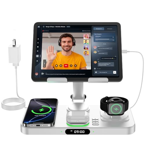 6 in 1 Wireless Charger for Apple Multiple Devices, Charging Station with Clock &7 Color Ambient Light, Foldable Rotate Stand for iPad, for iPhone18/17/16/15, Support for Apple Watch12/11 For AirPods5 at Amazon